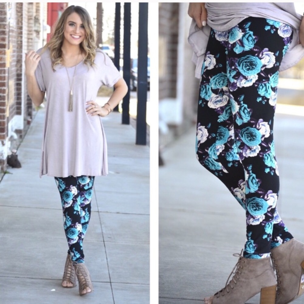 Blue/purple/teal floral leggings